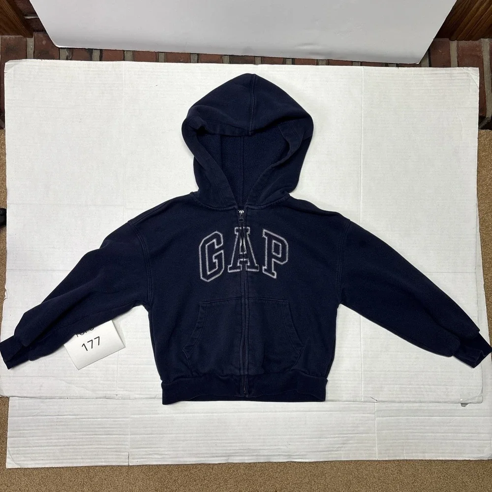 GAP Kids Navy Blue Full Zip Hoodie Logo Sweatshirt Size Medium 8